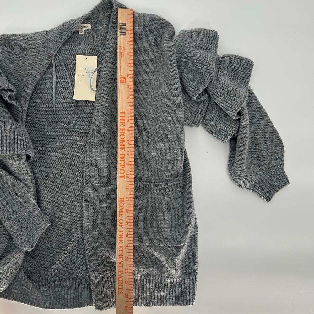 Love Sense Gray Cardigan Sz S NWT – Ruffle Statement Sleeves – Chunky Knit - Picture 5 of 7
